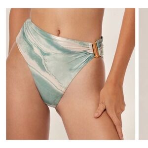 Boamar High Waisted Bikini Bottom Metallic Marble Green Gold Hardware BC0774 M
